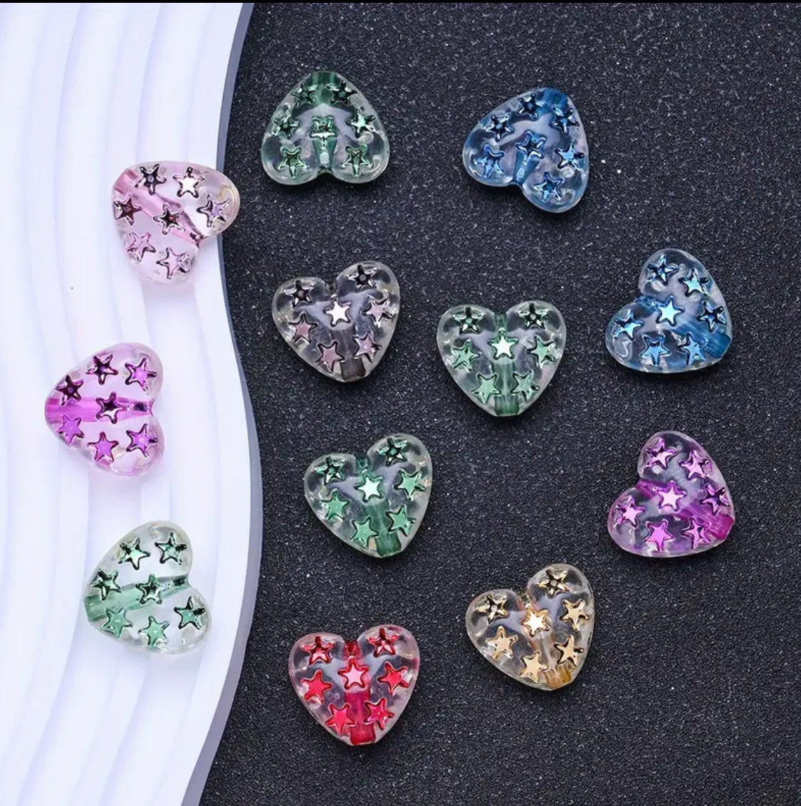 Clear Heart with Embedded Metalic Colored Stars Mix-I24