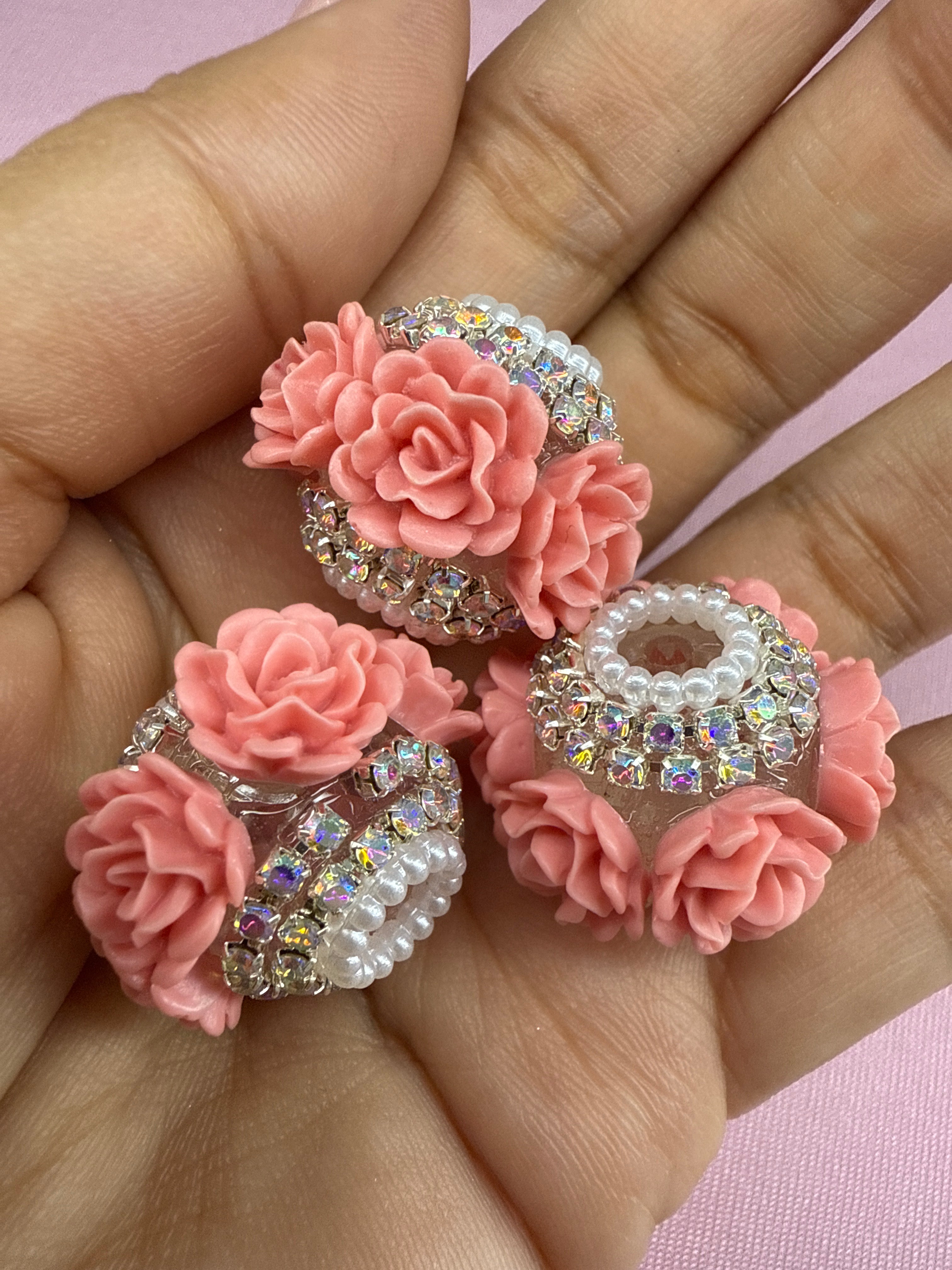 18mm Big Rose and Rhinestone Beads