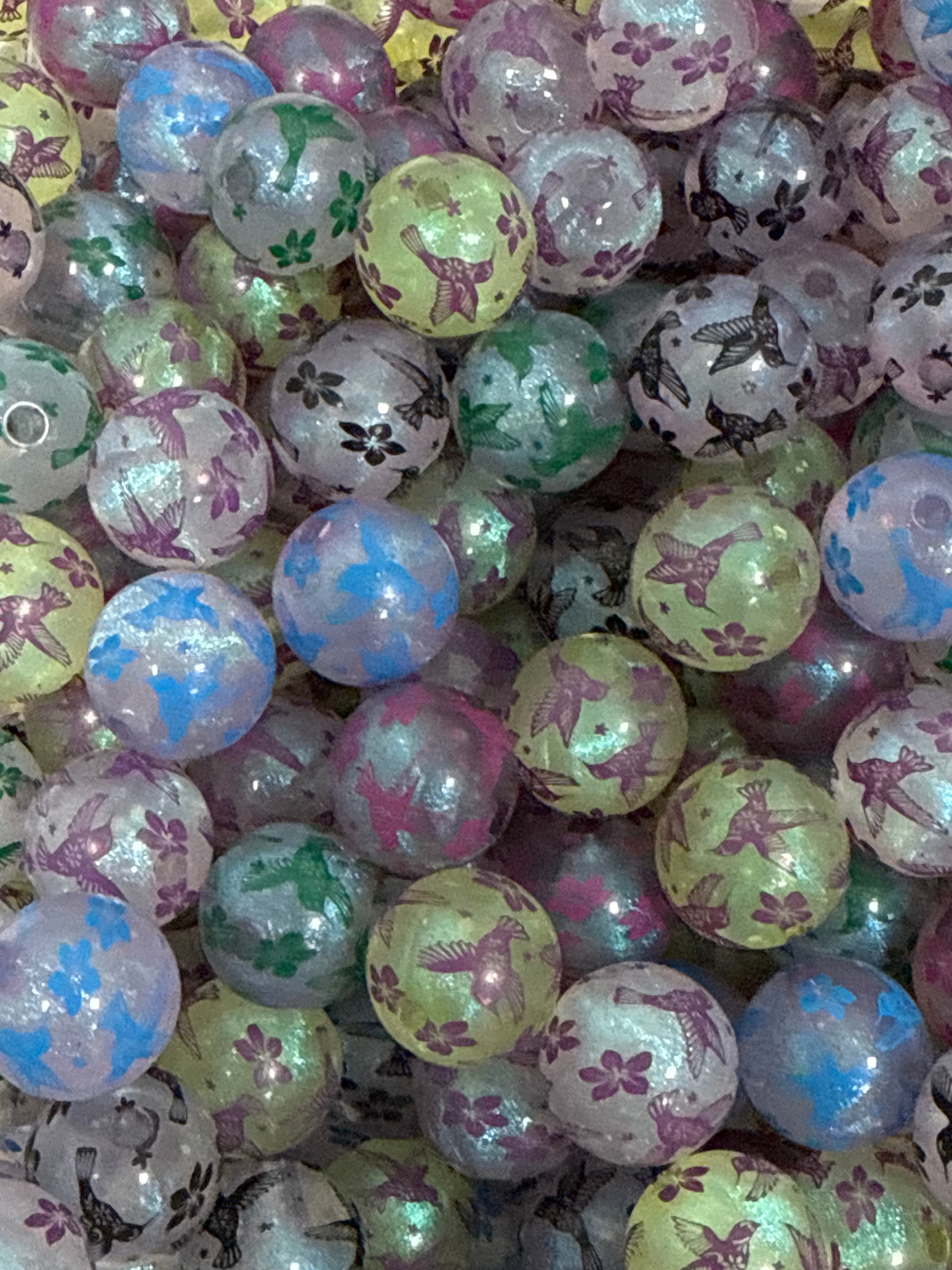 16mm Glow Hummingbird Print Beads Mix-F1 Main image