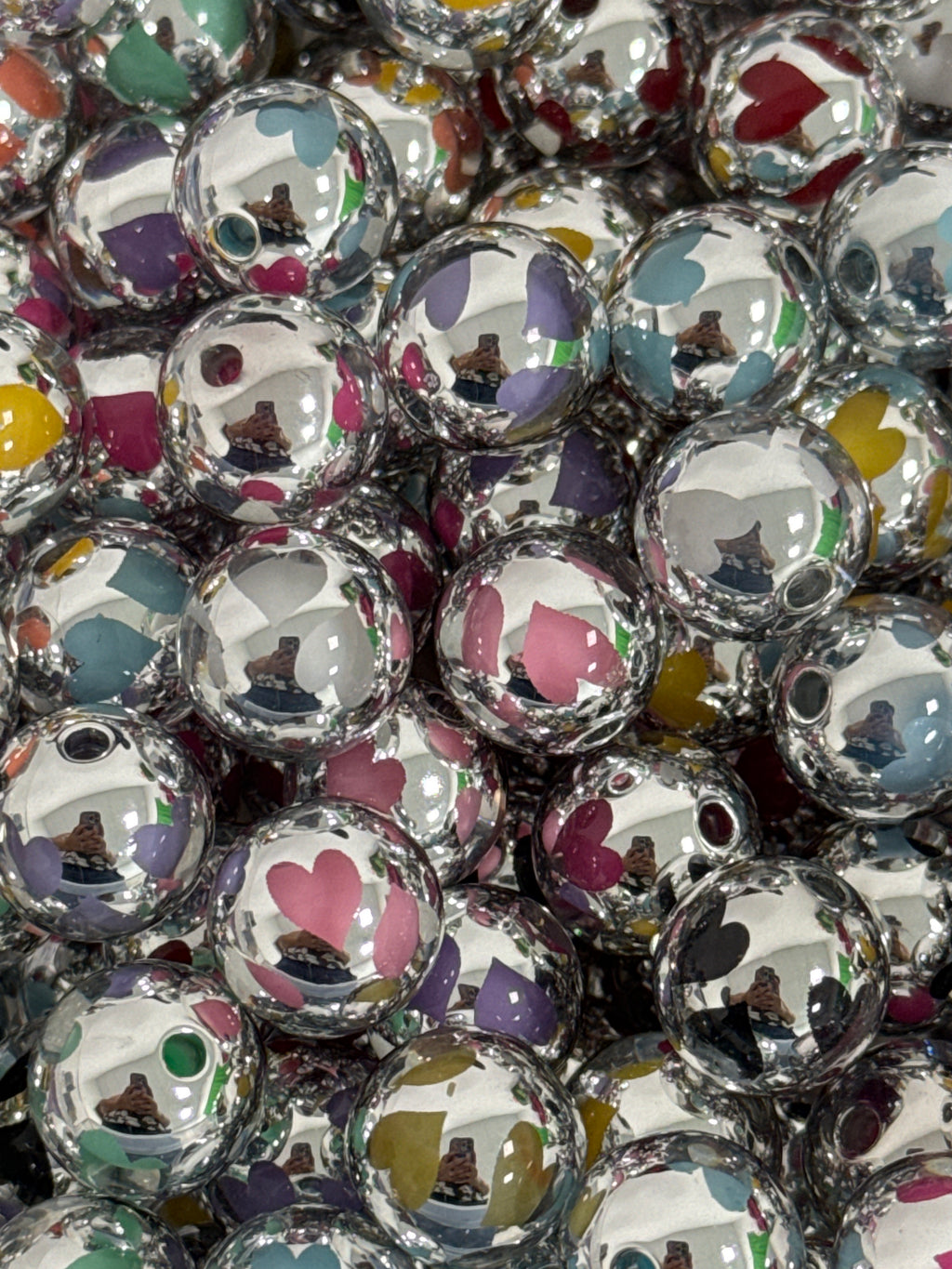 16mm Metalic Hearts Double Layered Beads-C1