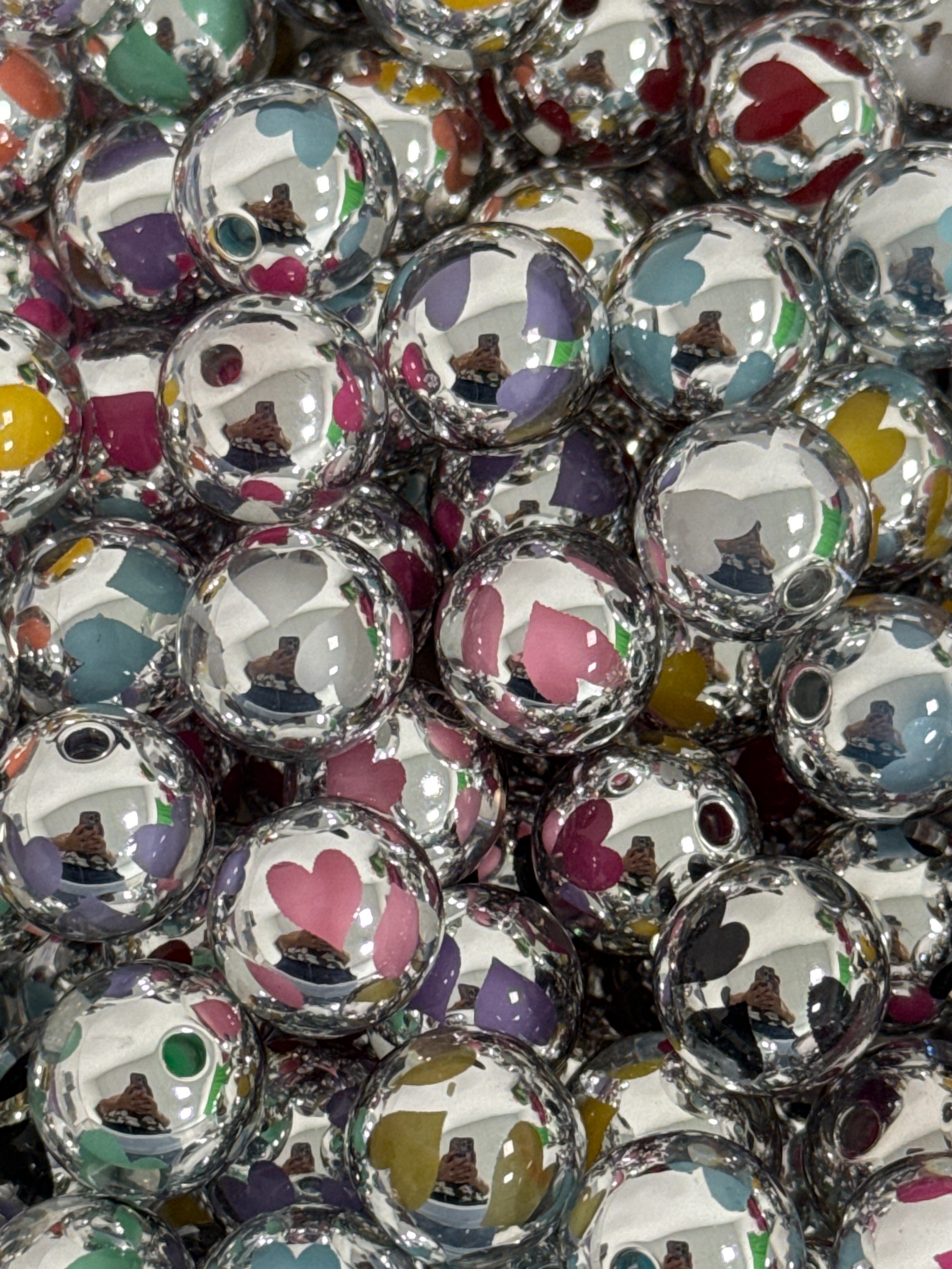16mm Metalic Hearts Double Layered Beads-C1