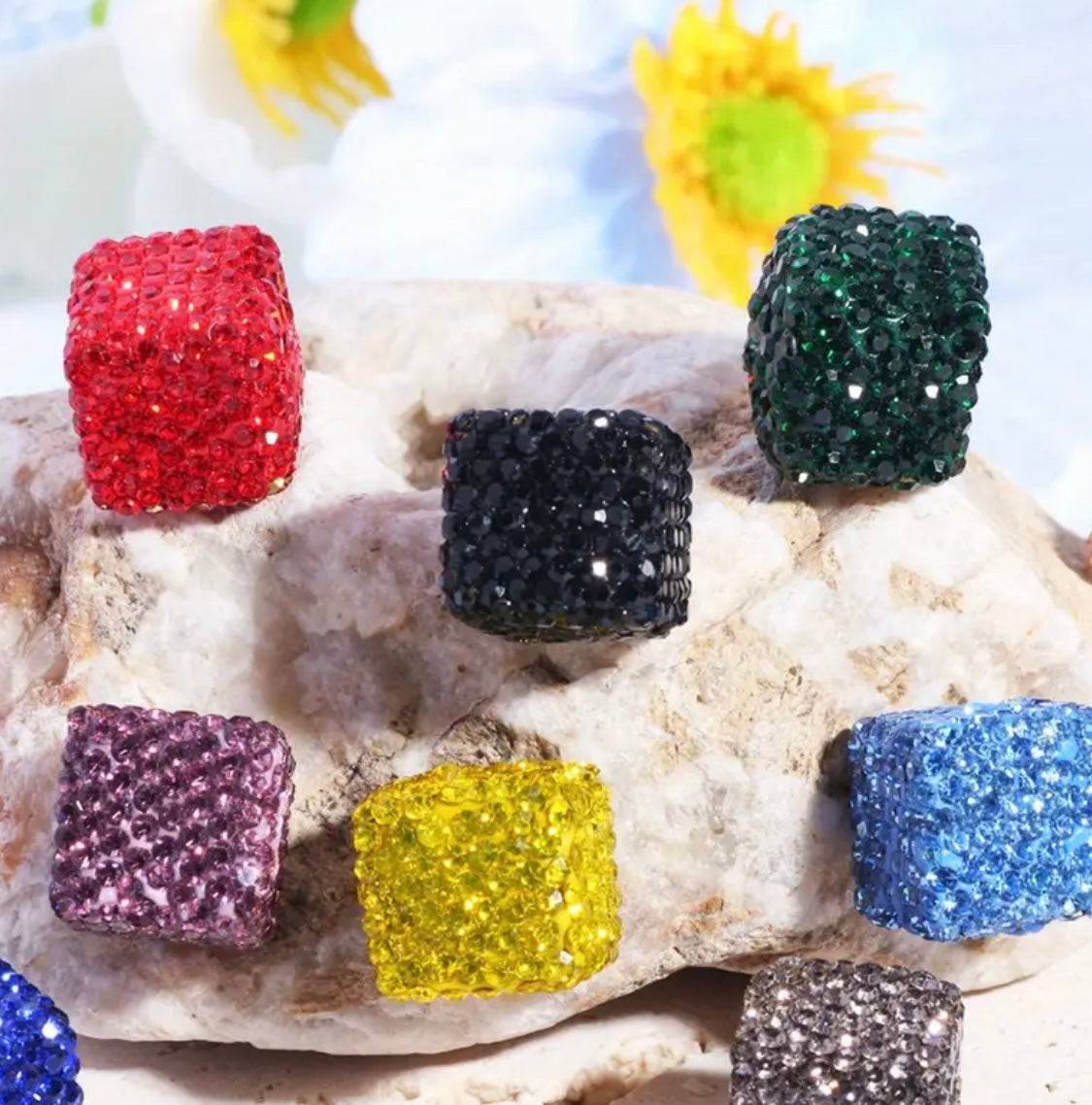 Clay Rhinestone Cube Solid Color Beads(5 pcs)