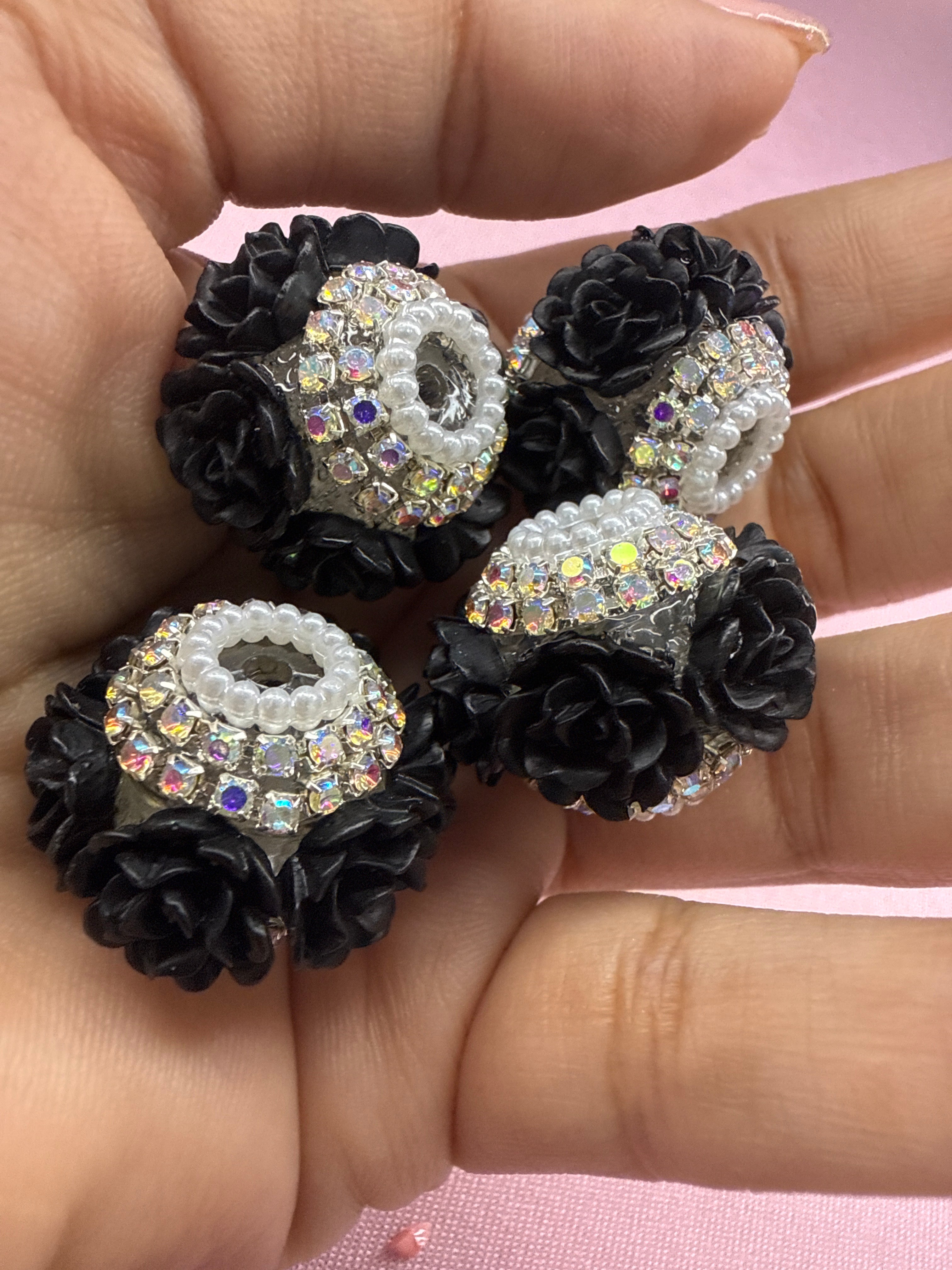 18mm Big Rose and Rhinestone Beads