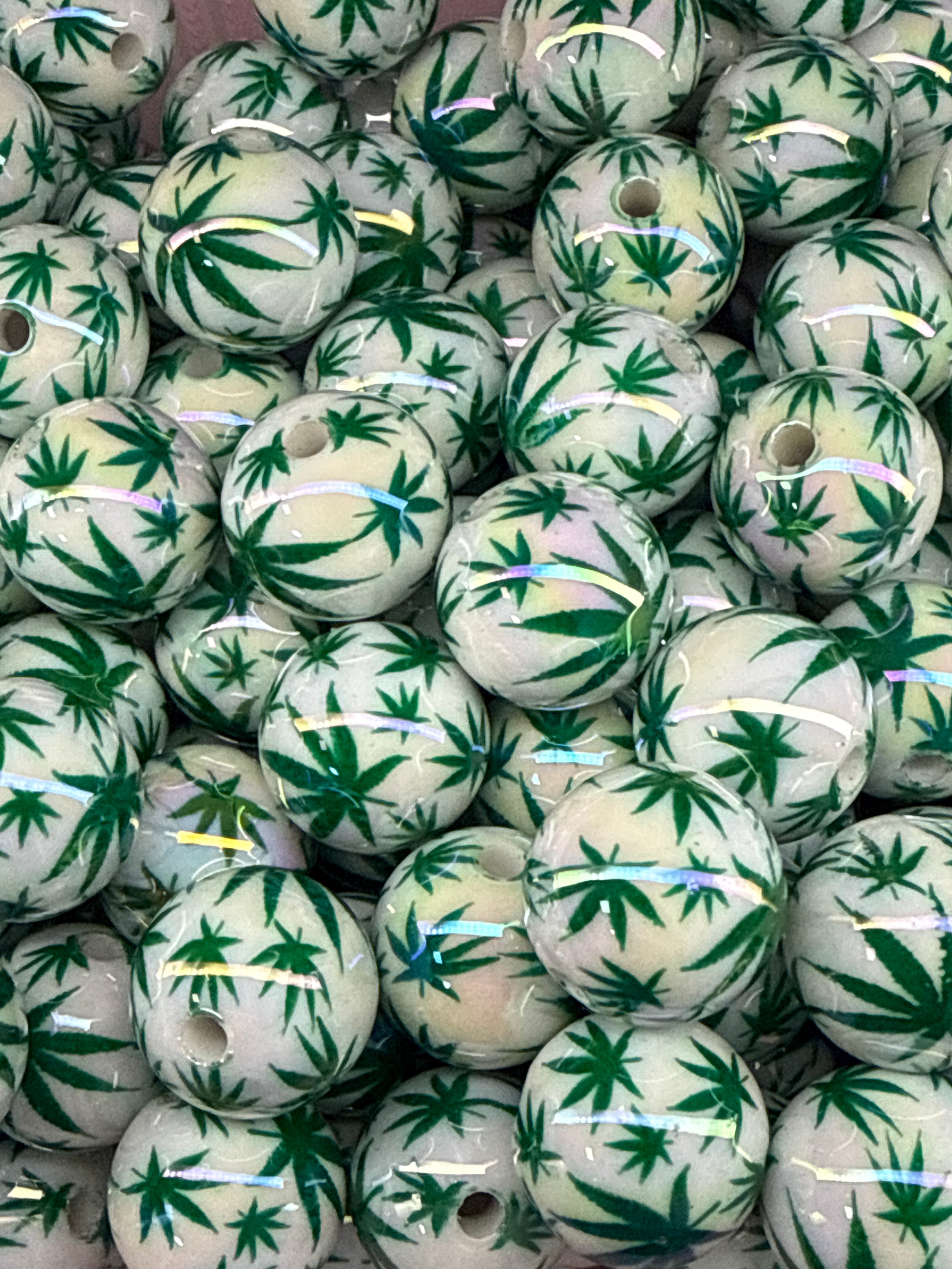 16mm 420 Leaf Print Beads-🎡 Main image