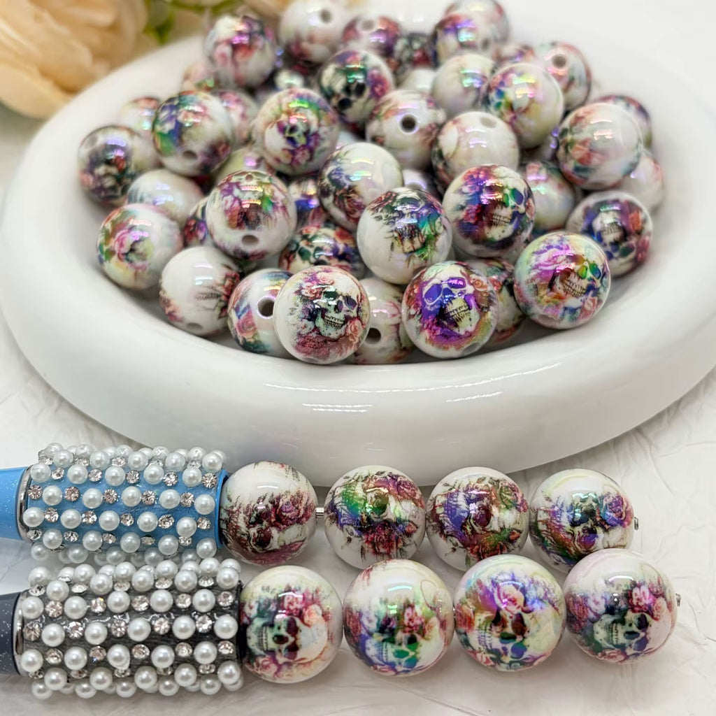 16mm Skullface and Roses Beads-H18