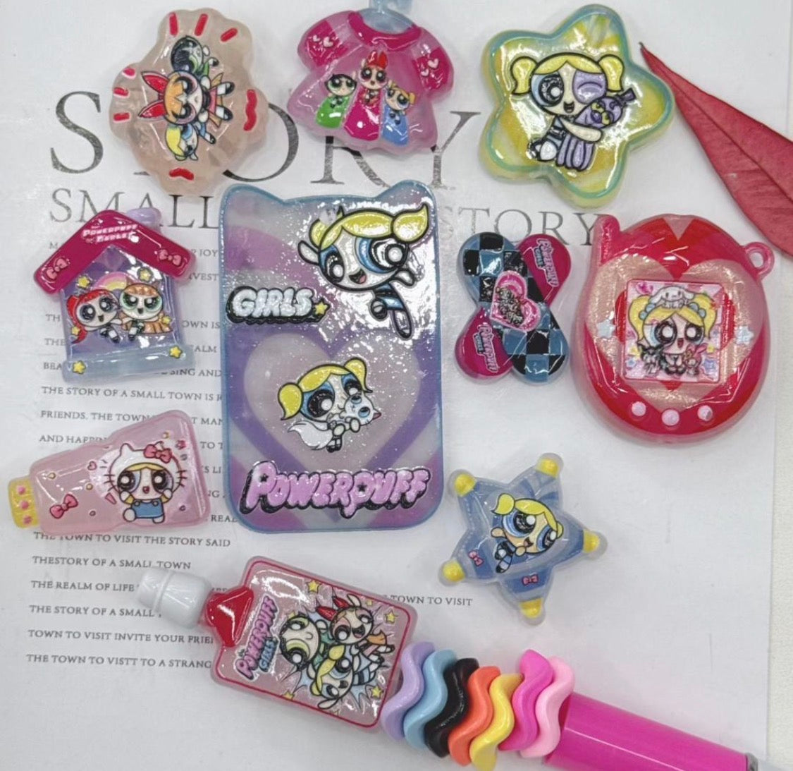 Power Puff Girls Acrylic Shapes Beads-DD9