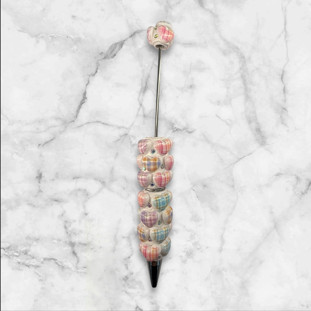 Beadable Clay Pen with Aurora Hearts & AB Rhinestones Valentine's Day Love Theme