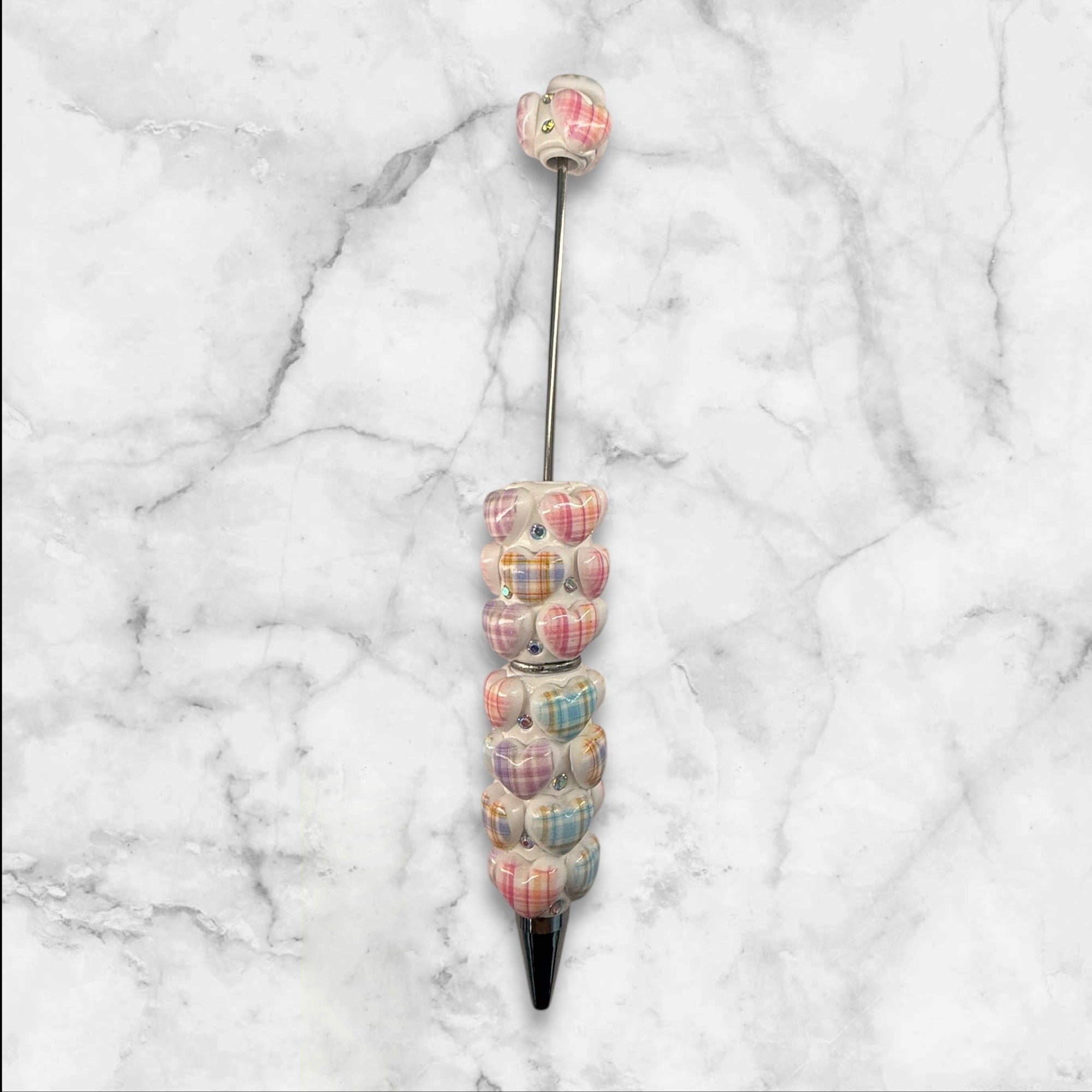 Beadable Clay Pen with Aurora Hearts & AB Rhinestones Valentine's Day Love Theme