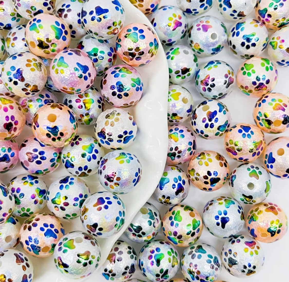 Rough Face Paw Print Beads - J8