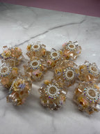 Crystal Cubes with Rhinestone and Flowers Beads