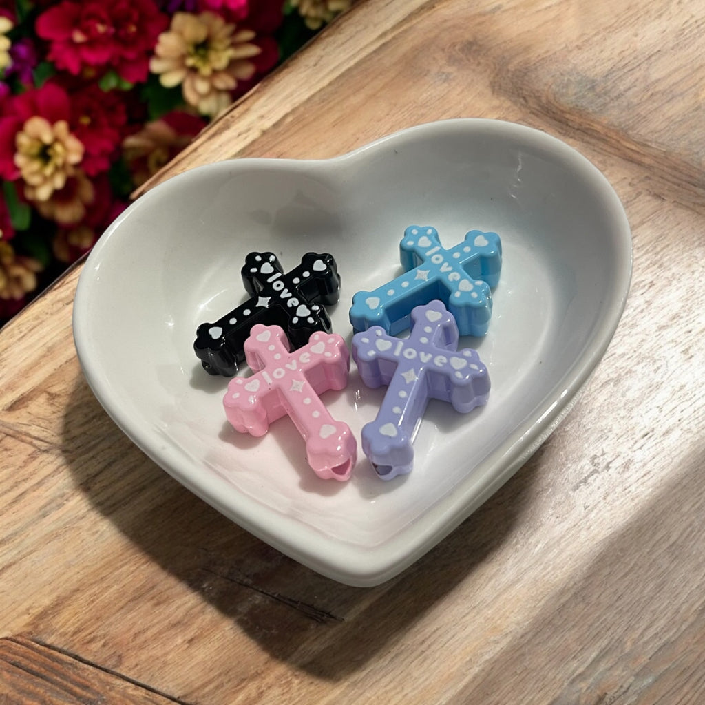 25mm Colored Love Cross Beads (10 Pcs)-X13