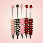 Beadable Clay Pen with Grainy Red Hearts & AB Rhinestones Valentine's Day Love Theme