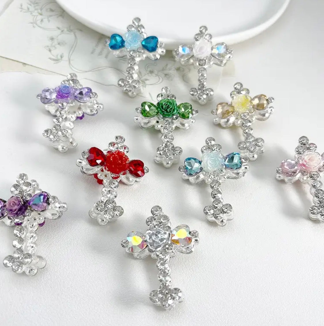 Metal Alloy Cross Rhinestone Beads