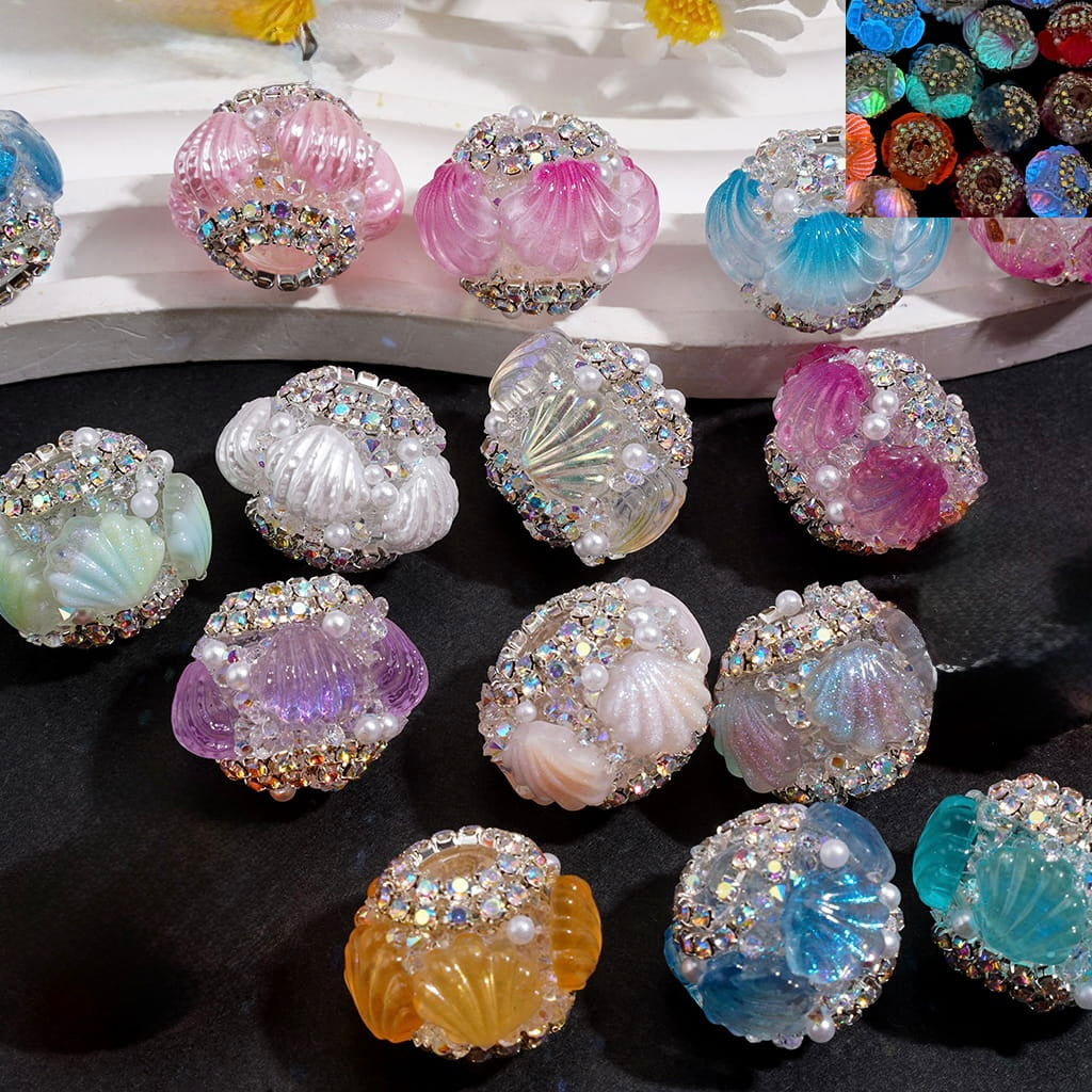 18mm Glow Shell Fancy Rhinestone Beads (5pcs)-U15