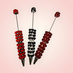 Beadable Clay Pen with Grainy Red Hearts & AB Rhinestones Valentine's Day Love Theme