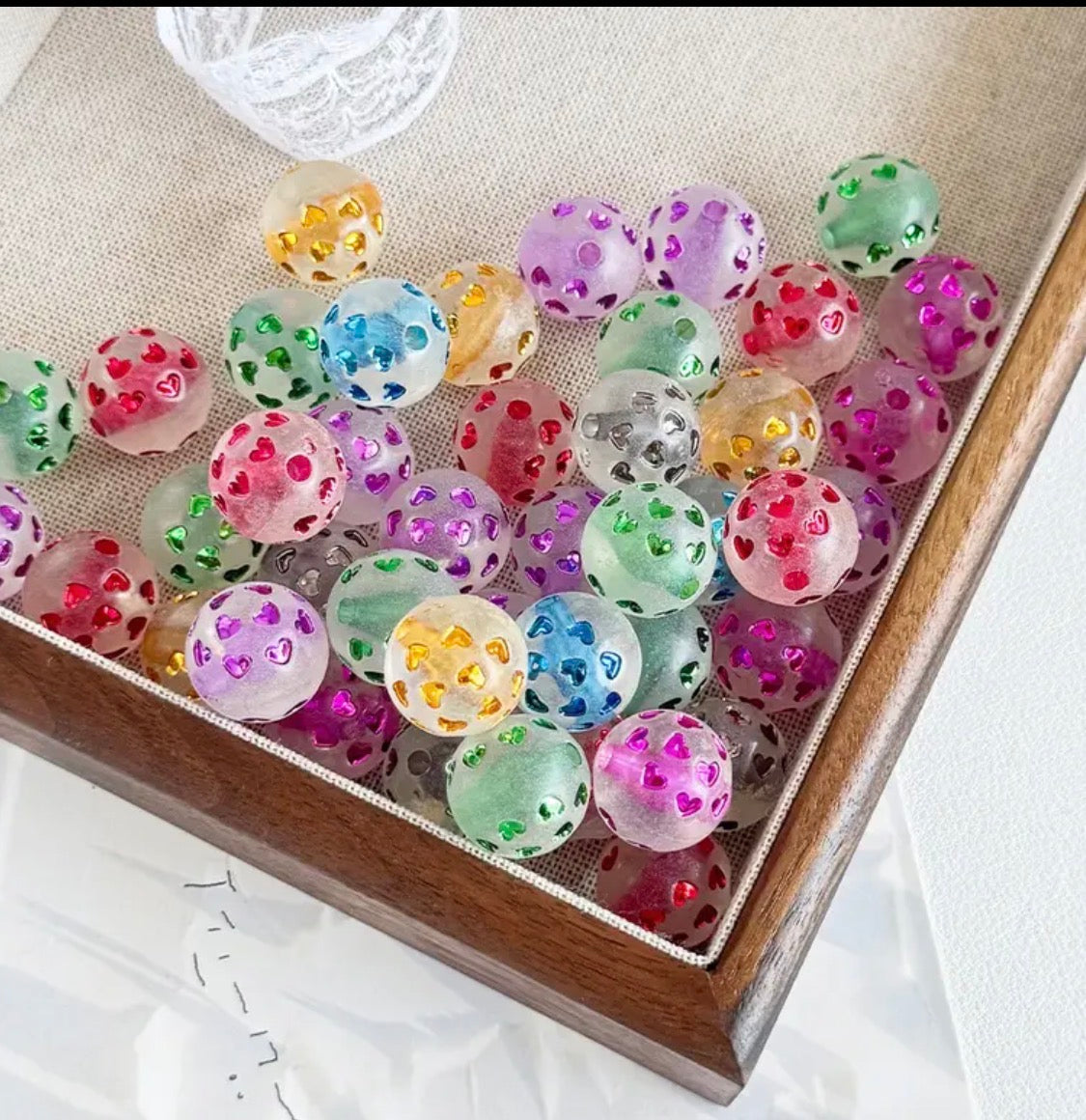 16mm Frosted Beads with Metalic Embossed Hearts Mix- B24