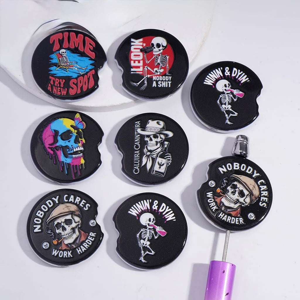 Rock and Roll Skull Flat Beads