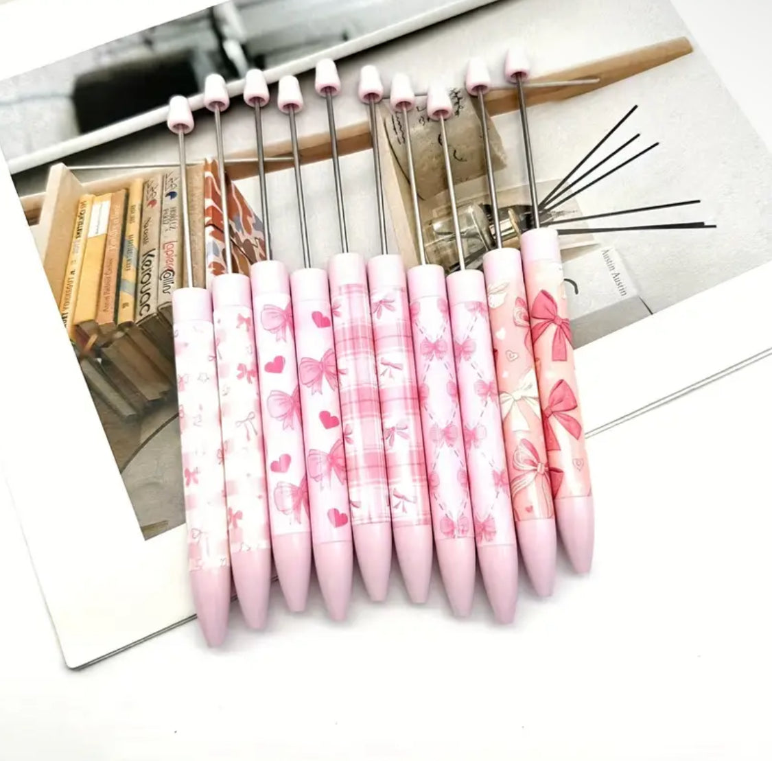 Pink Bows Beadable Pens
