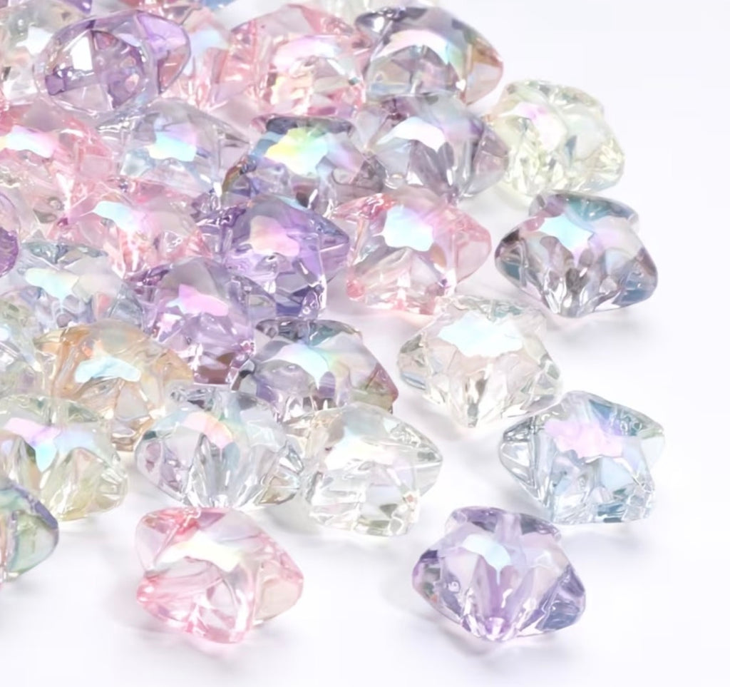 19mm Clear Colors Faceted Stars Mix-D20