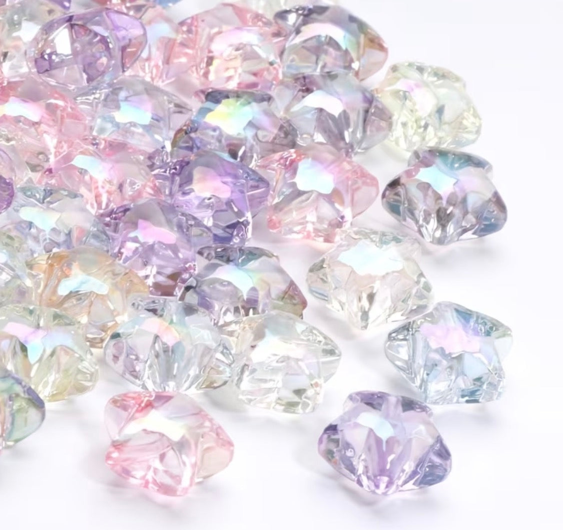 19mm Clear Colors Faceted Stars Mix-D20