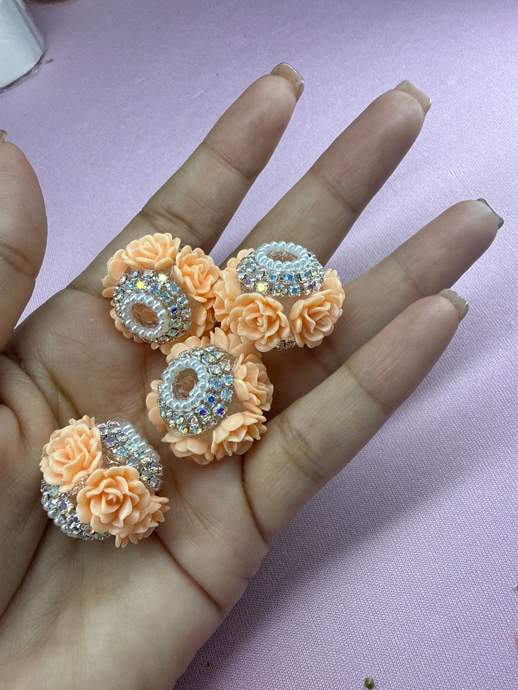 18mm Big Rose and Rhinestone Beads