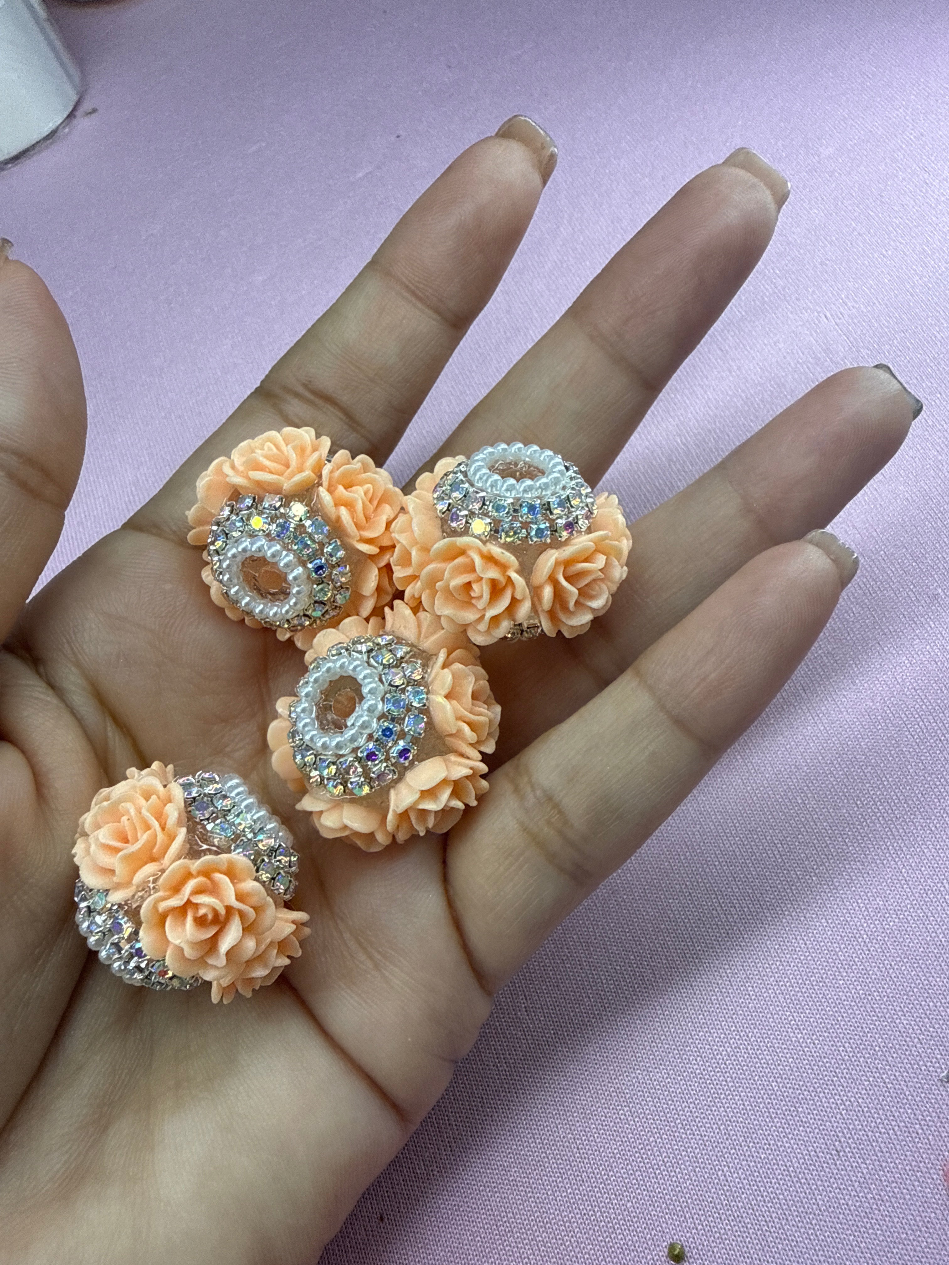 18mm Big Rose and Rhinestone Beads