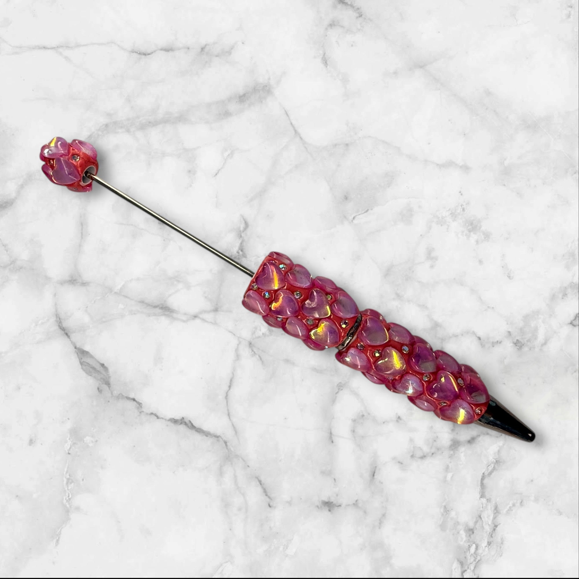 Beadable Clay Pen with Aurora Hearts & AB Rhinestones Valentine's Day Love Theme