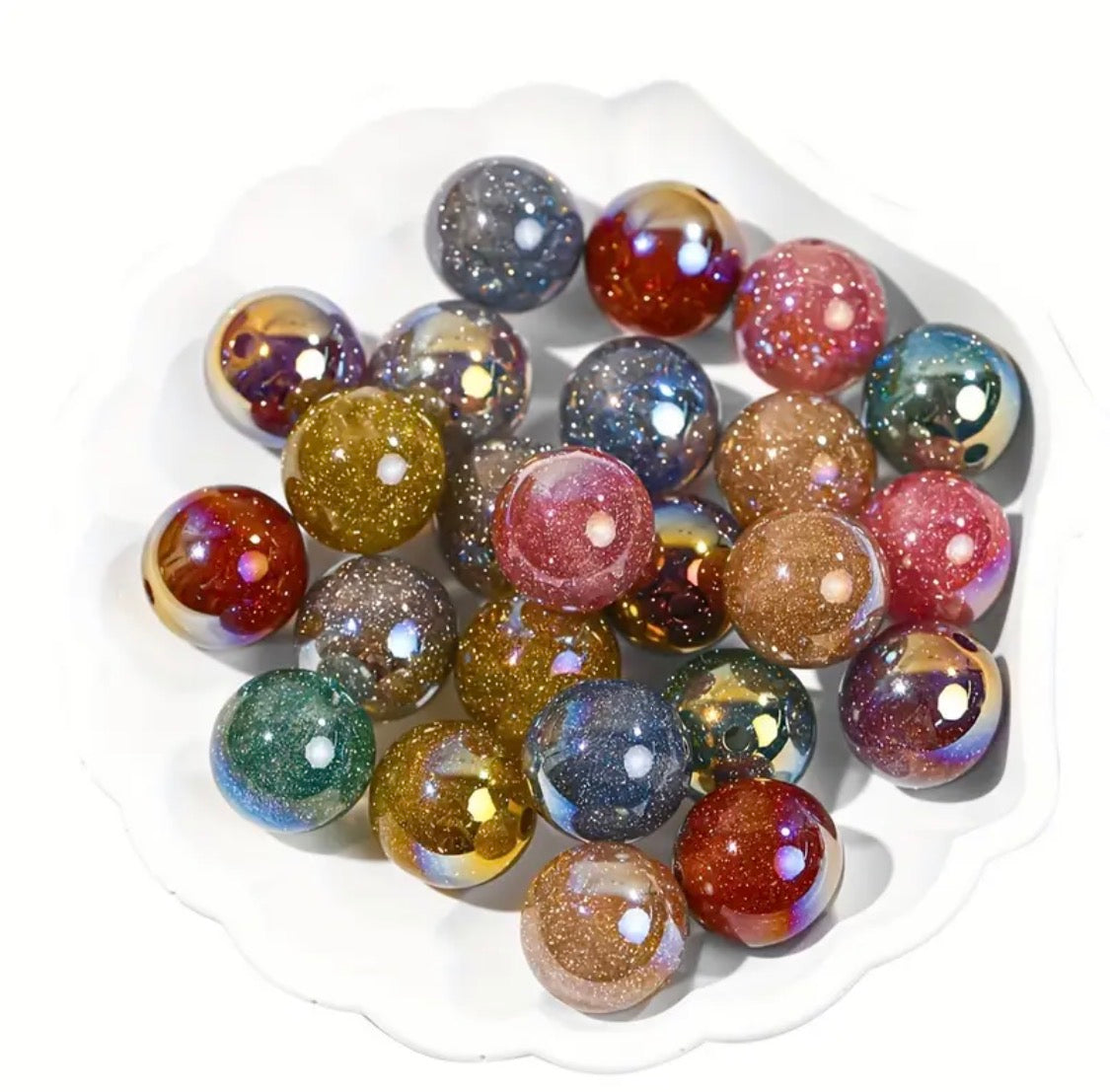 20mm AB Super Glitter Acrylic Beads Mix (10pcs) Main image