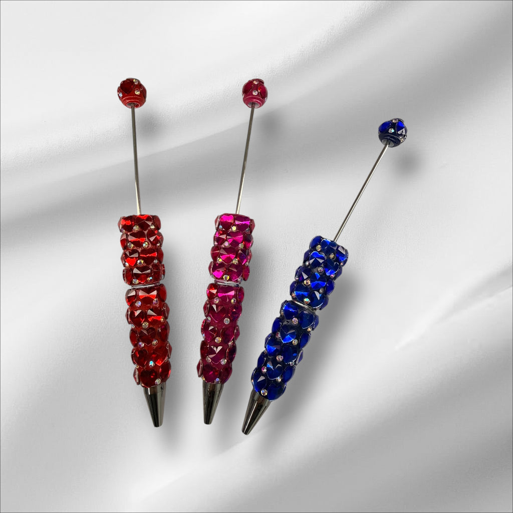 Beadable Clay Pens with Dazzling Heart in Assorted Colors Valentine's Day, AB Rhinestones