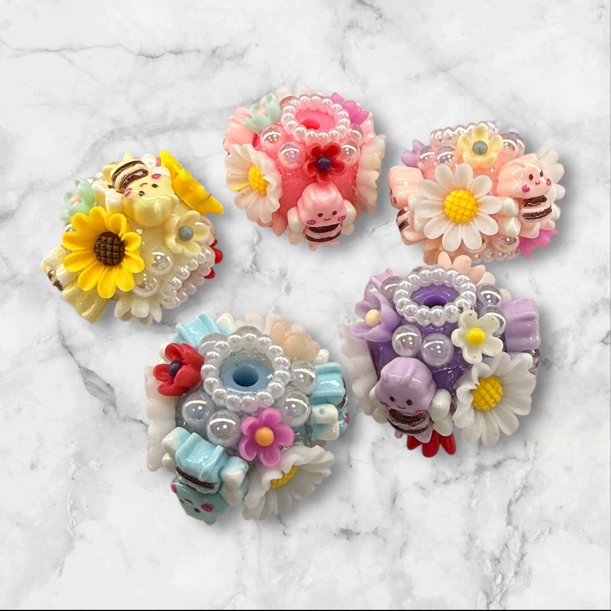 20mm Bee and Daisy Flowers Beads-Q2