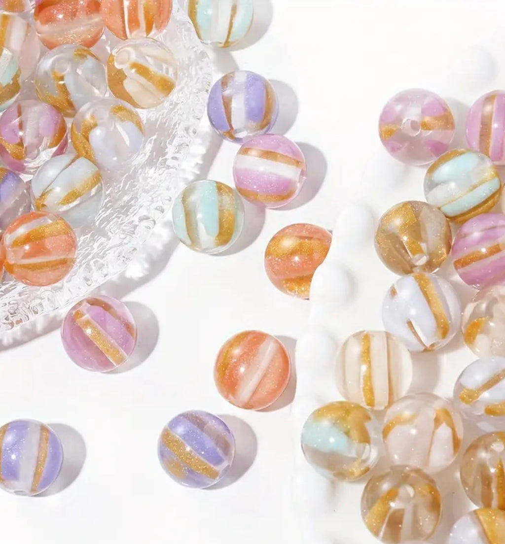 16mm Luxury Gold Striped Beads With UV Plating-S24