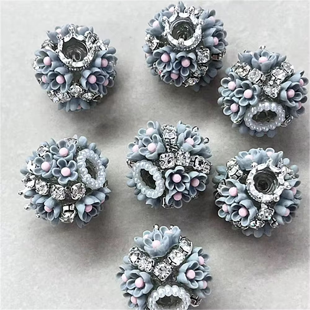 19mm Crowned Flower & Rhinestone Beads