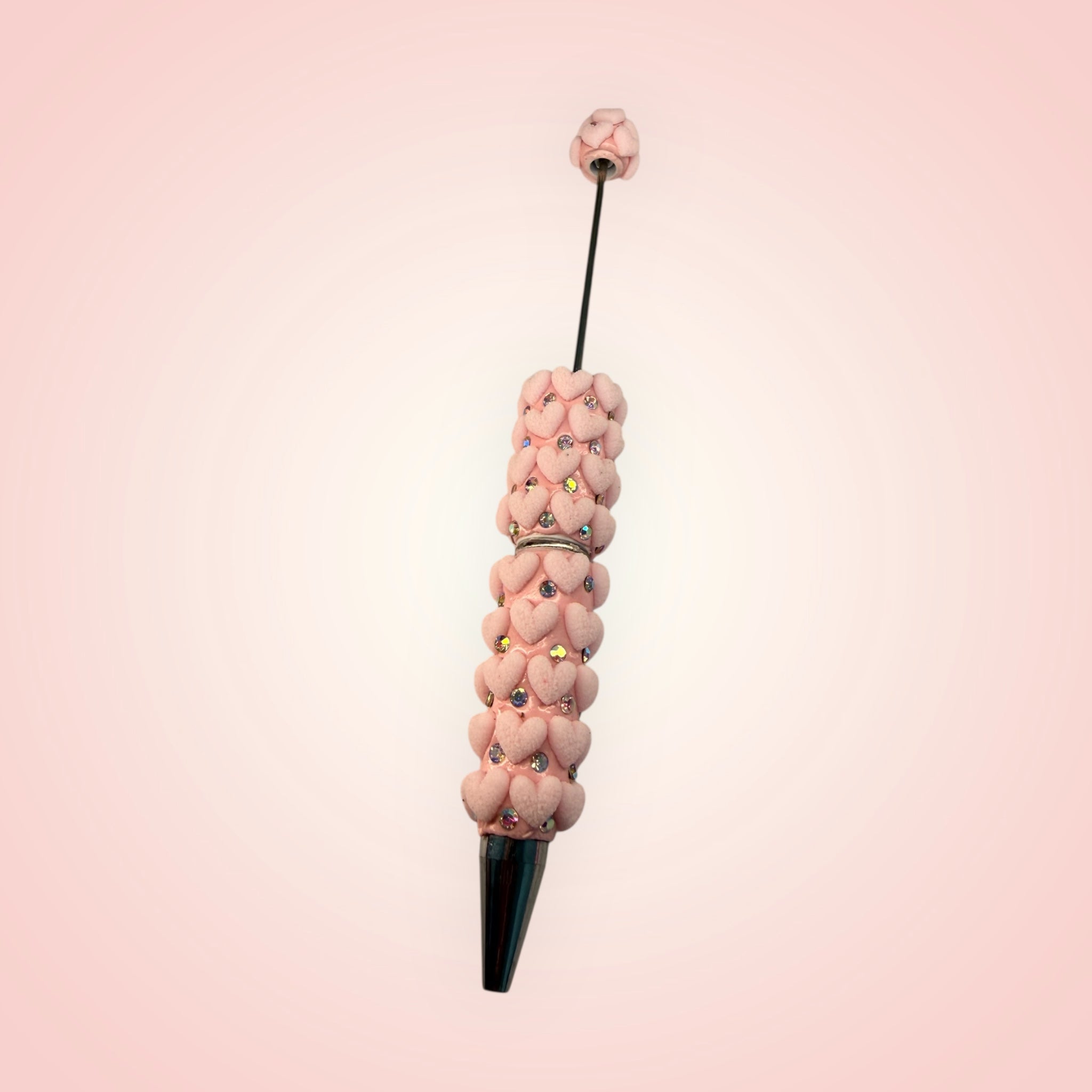Beadable Clay Pen with Grainy Red Hearts & AB Rhinestones Valentine's Day Love Theme