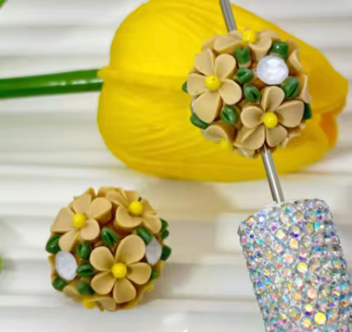 16mm Fancy Clay Daisy and Stone Beads-S6