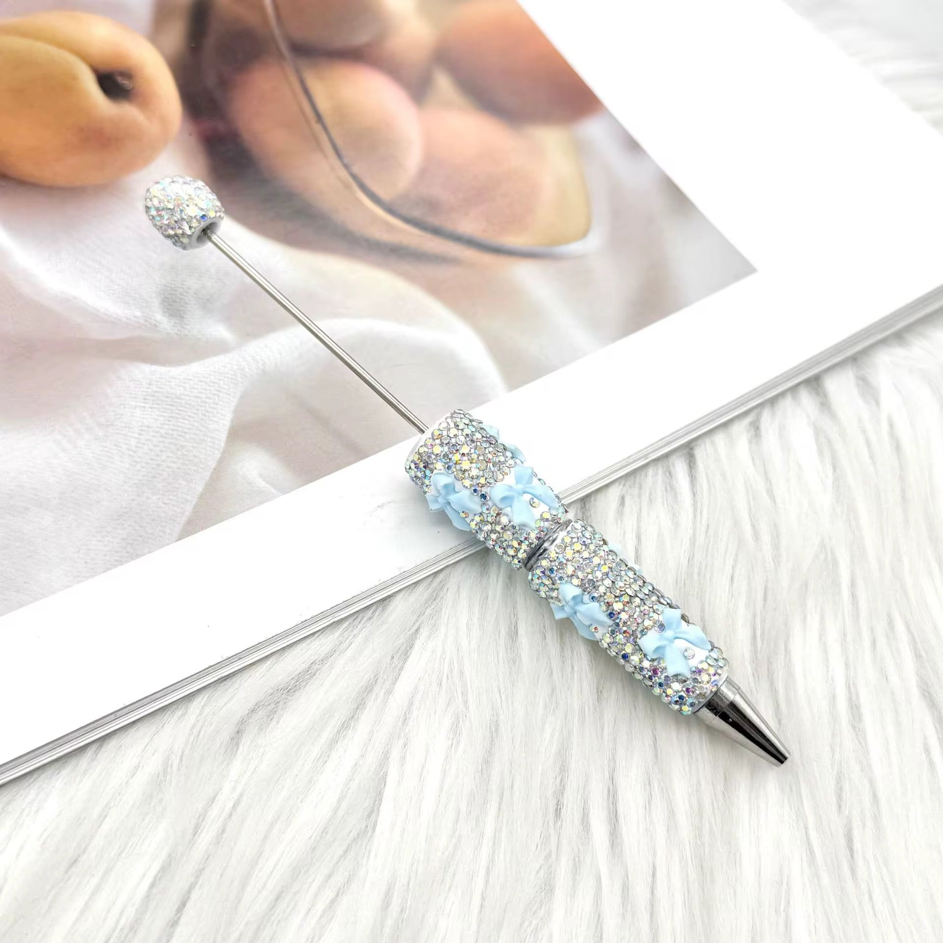 Silver Bow Tie Clay Rhinestone Beadable Pens