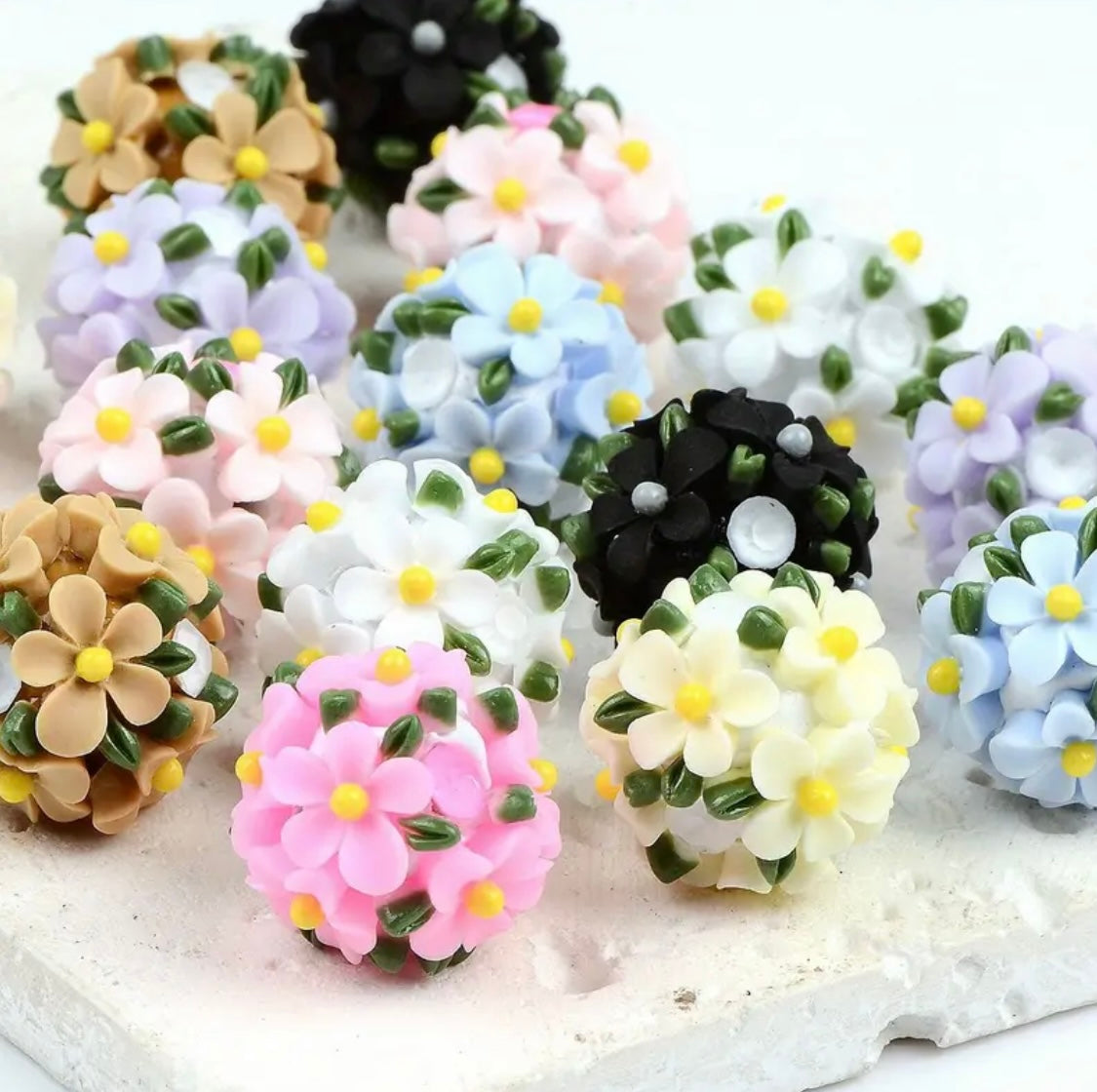 16mm Fancy Clay Daisy and Stone Beads-S6