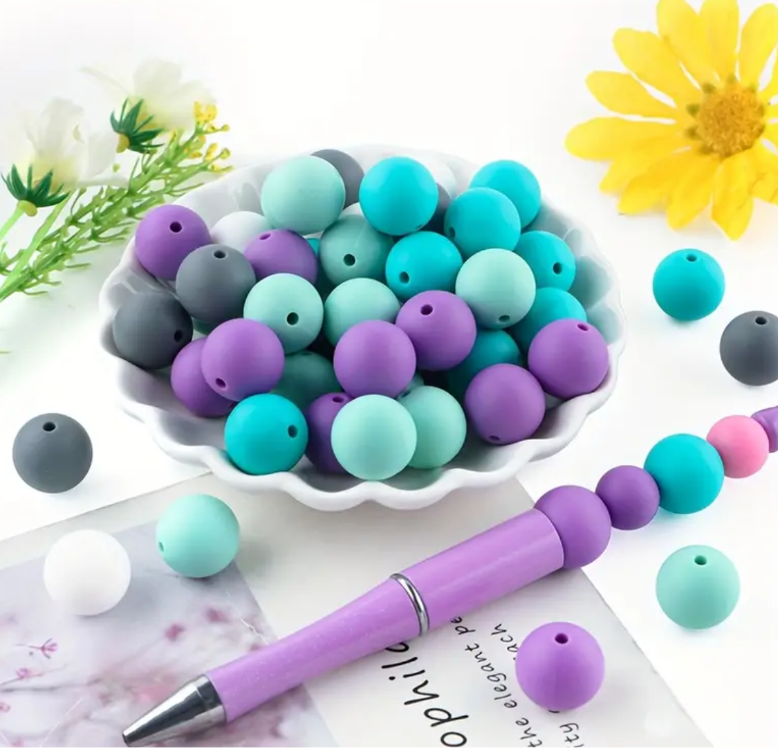 15 mm Silicone Peacock Colored Beads Mix-X5