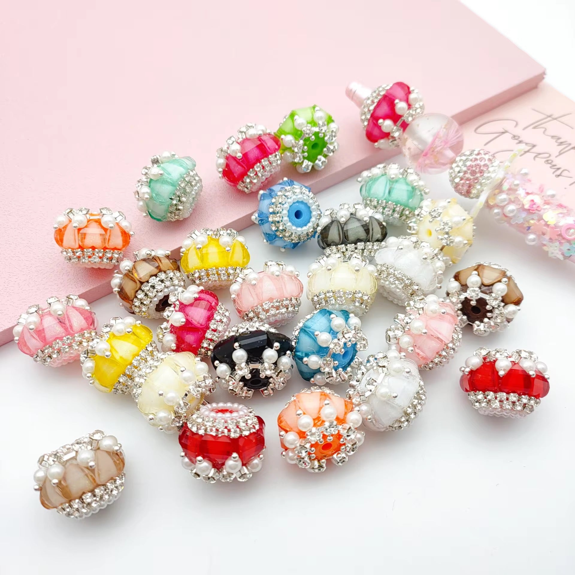 20mm Heart Pearl and  Rhinestone Fancy Beads (5pcs)-BB2