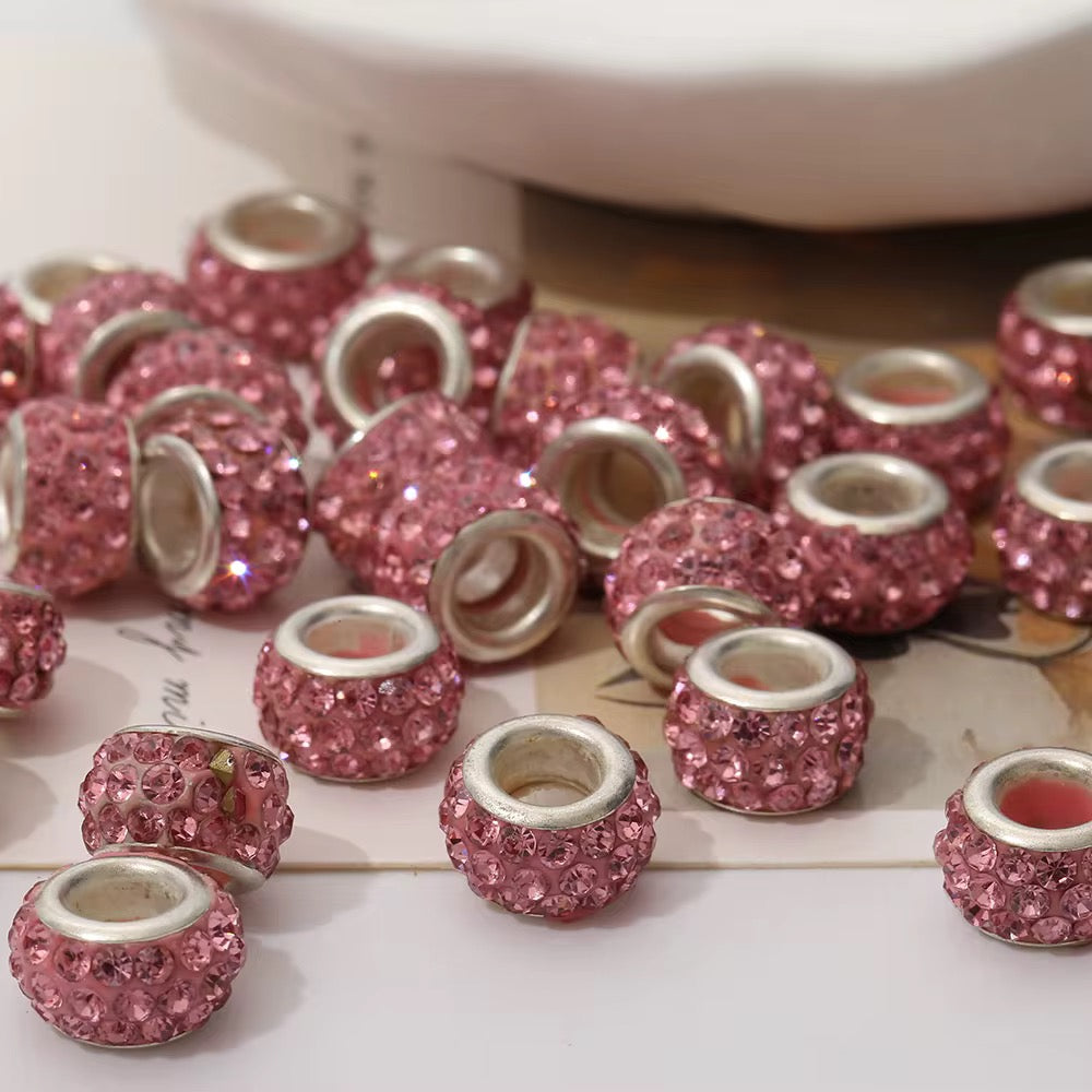 Pink Rhinestone Spacer Beads-10pcs-S3