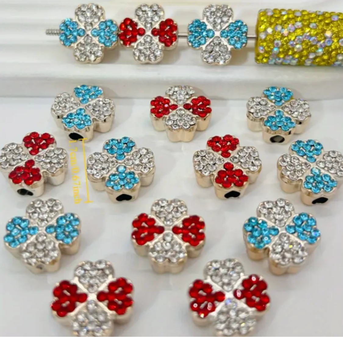 Rhinestone Clover Beads(10pc)