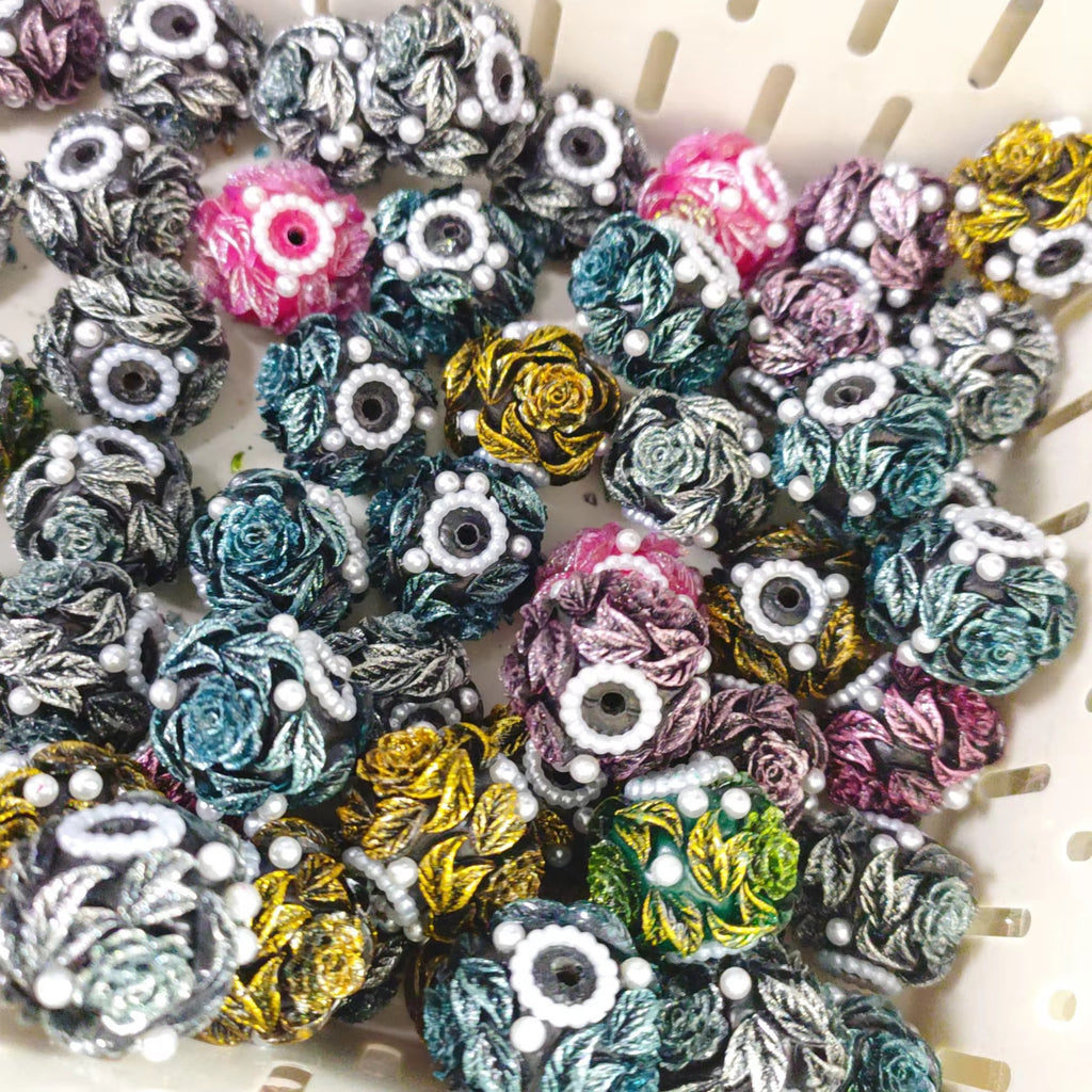 17mm Rose Fancy Bead (Dark Colors) (5pcs)