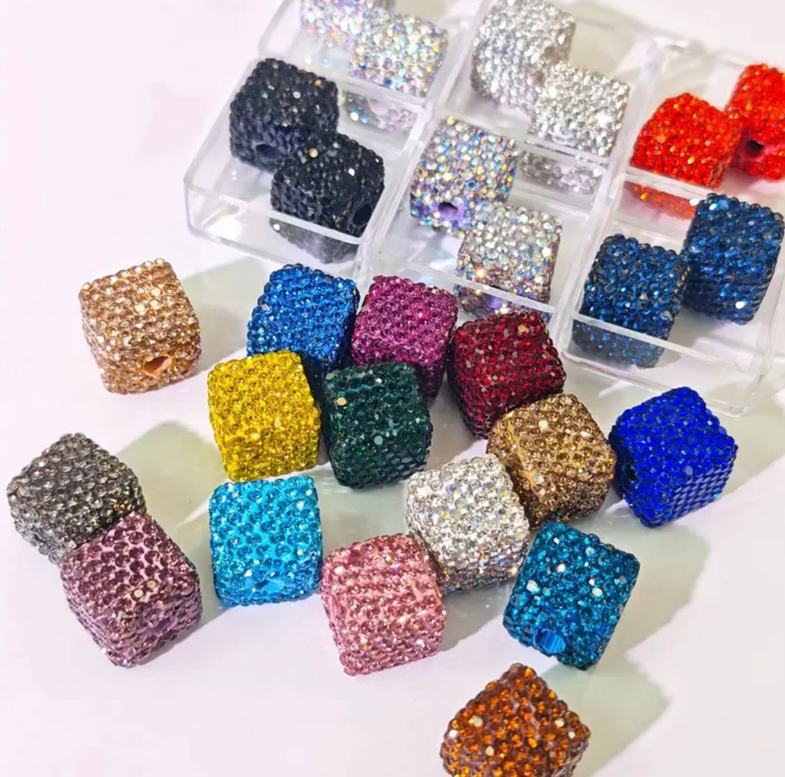 Clay Rhinestone Cube Solid Color Beads(5 pcs) Secondary image