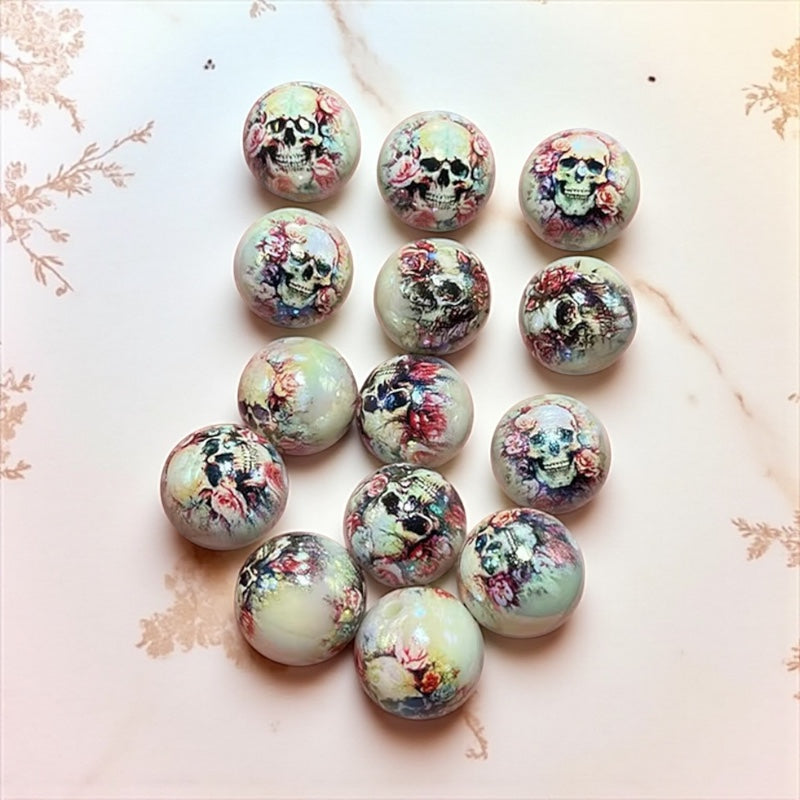 16mm Skullface and Roses Beads-H18