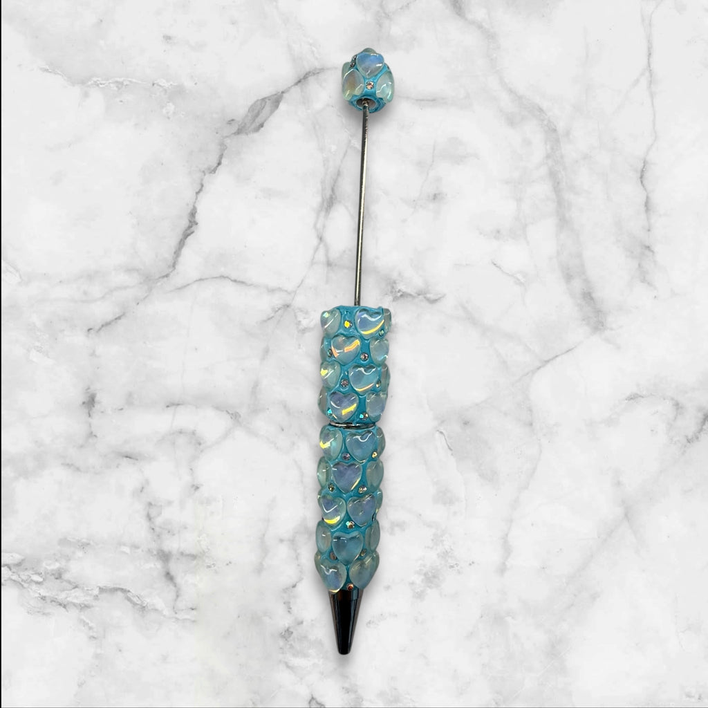 Beadable Clay Pen with Aurora Hearts & AB Rhinestones Valentine's Day Love Theme