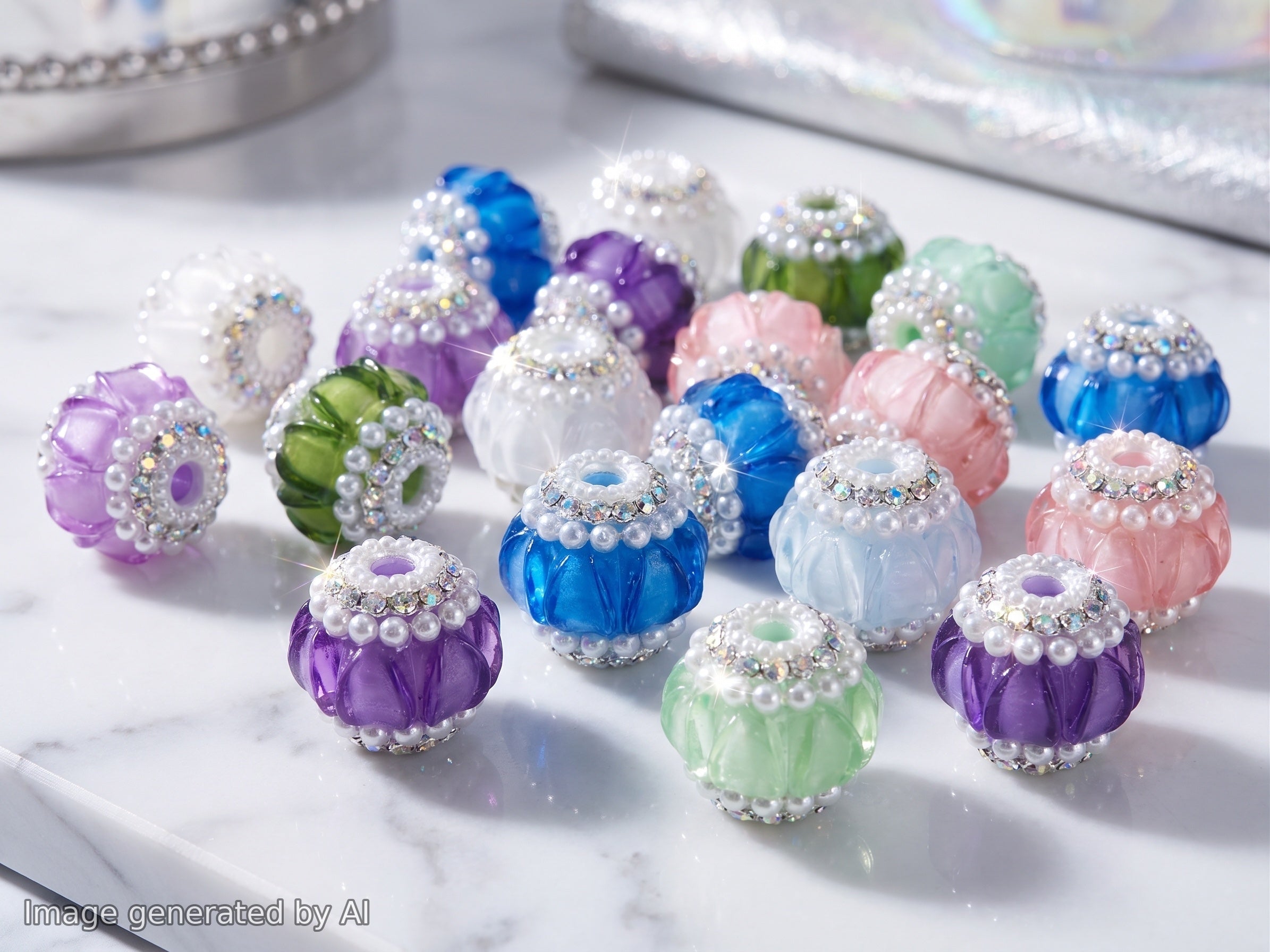20mm Hearts and  Rhinestone Beads (5pcs) Main image