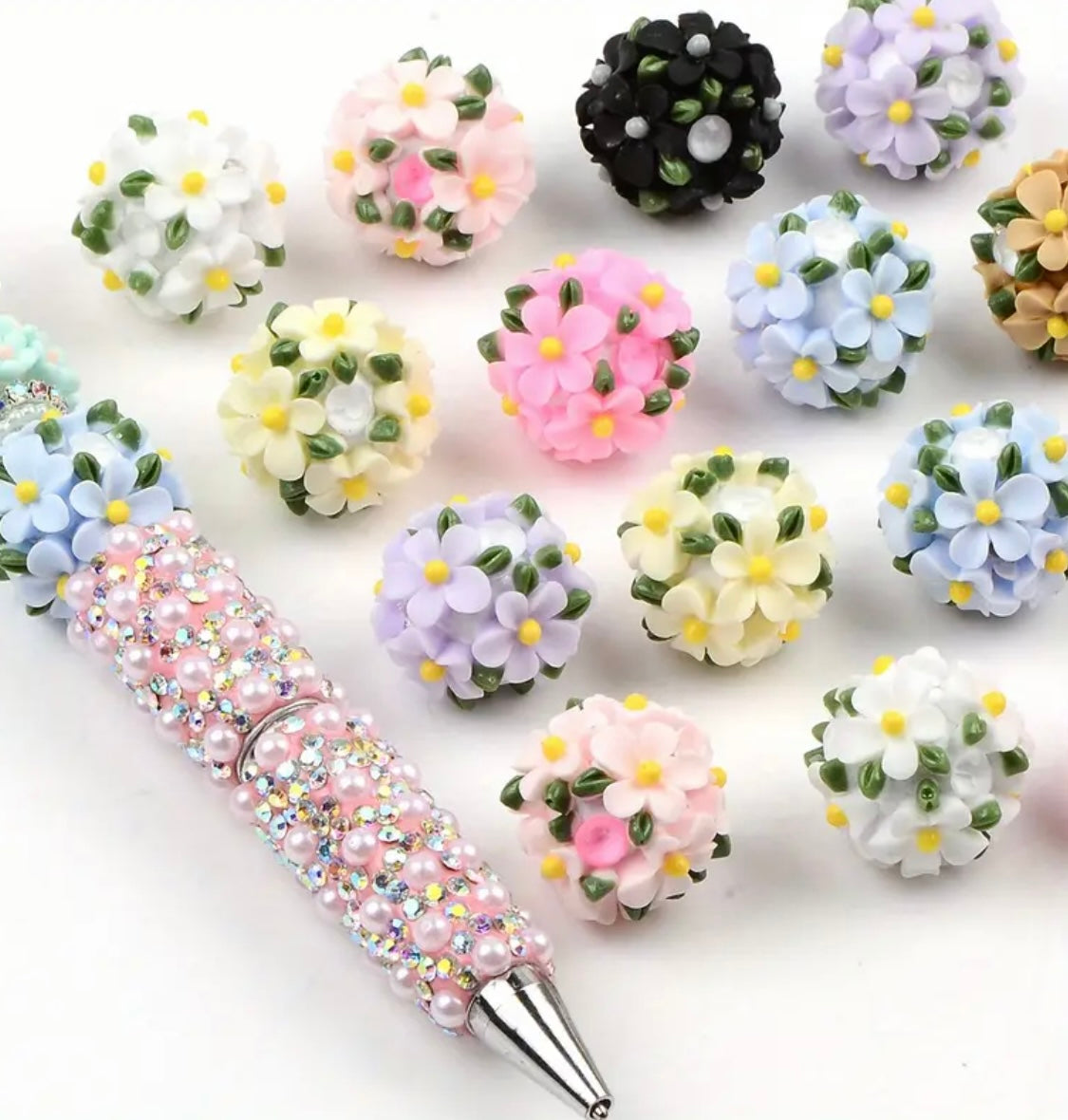 16mm Fancy Clay Daisy and Stone Beads-S6