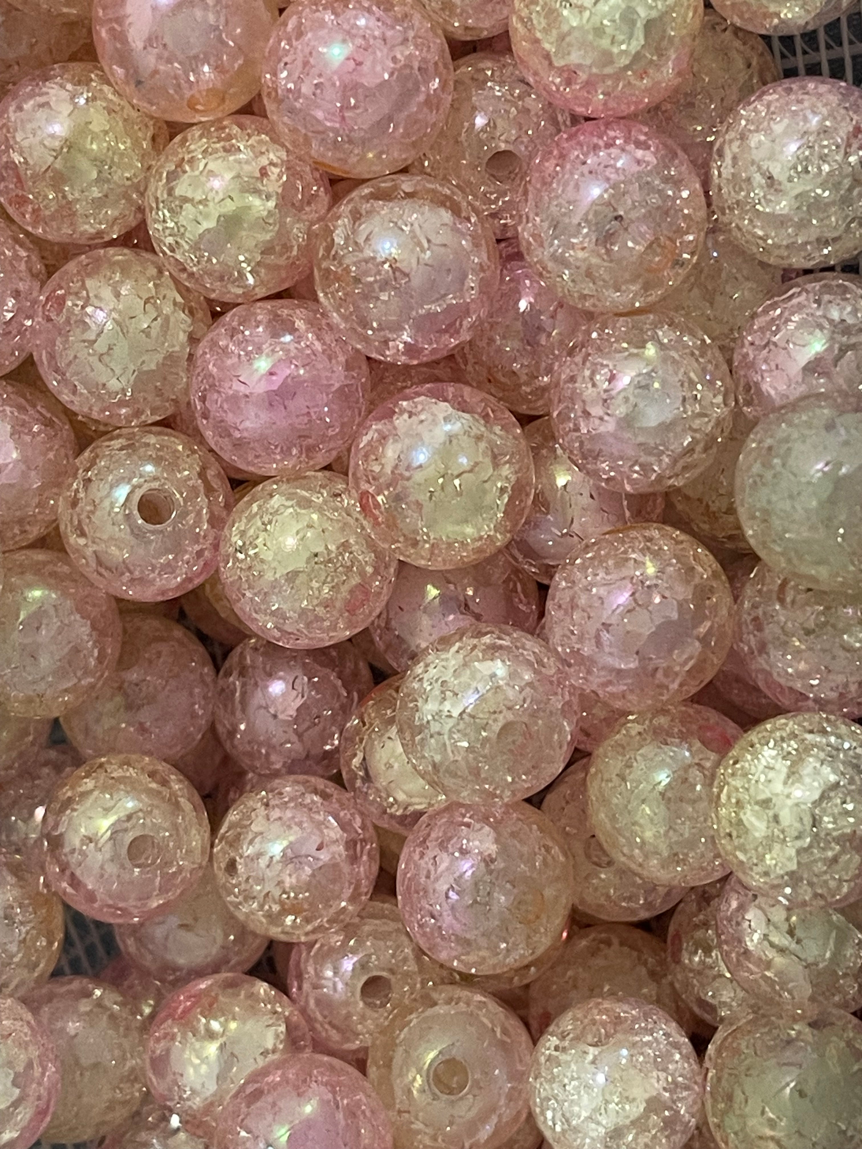 16mm Pink/Cream Ombre Cracked Glass Beads