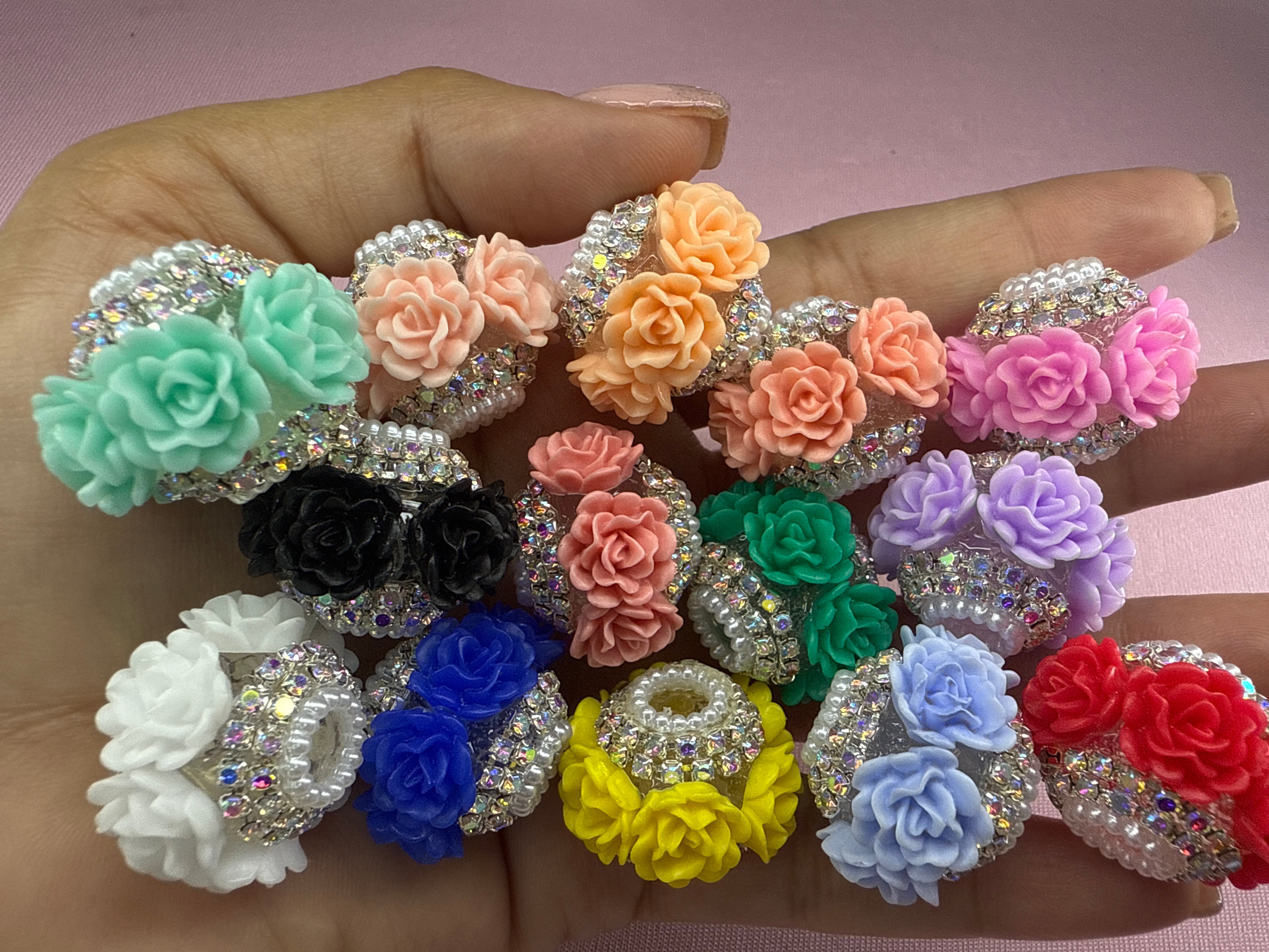 18mm Big Rose and Rhinestone Beads Main image