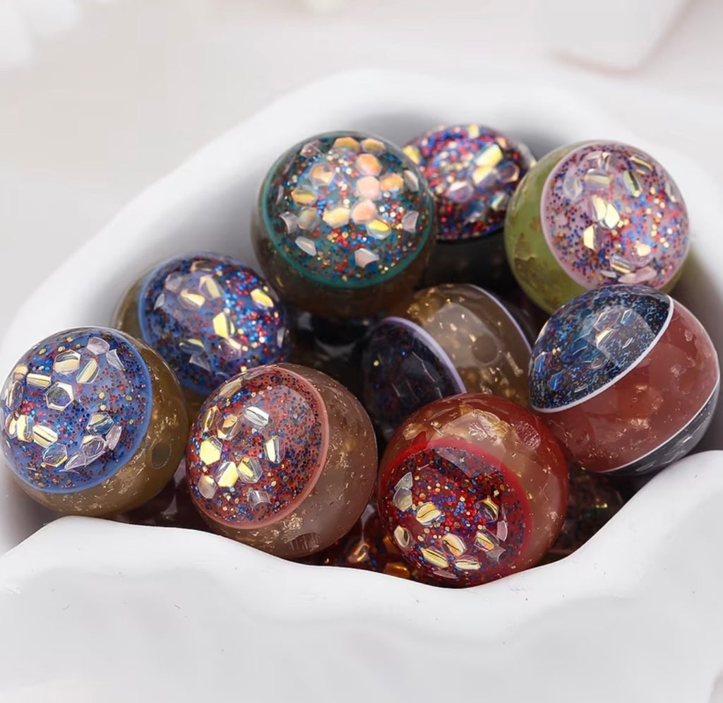 16mm Golden Line Glitter Embedded Round Beads