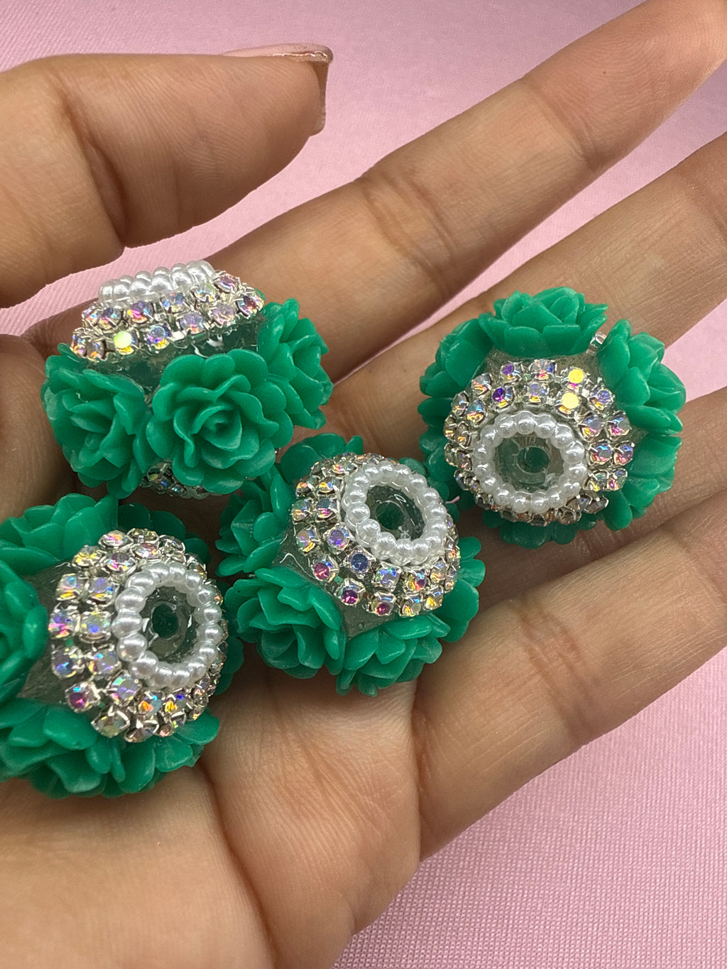 18mm Big Rose and Rhinestone Beads